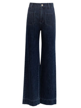 ROEYSHOUSE women's retro high-waisted wide leg jeans autumn and winter new dark blue thin stretch pants